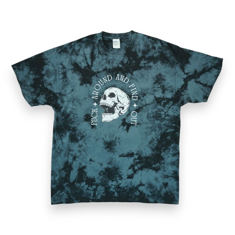 Port & Company Men's ‎ T-Shirt "F Around and Find Out" Tie Dye Skull Size XL